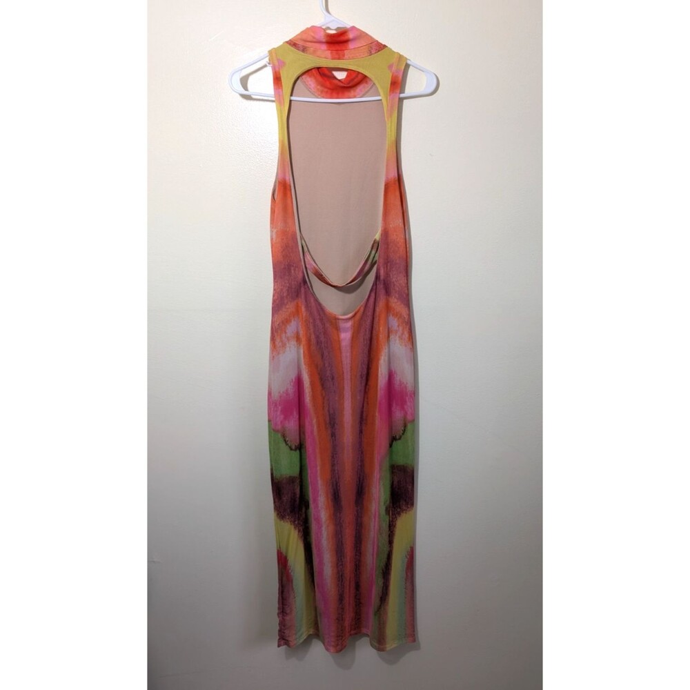 AFRM Serenity Mesh Midi Dress High Neck Psychedelic Size Medium - Picture 3 of 14